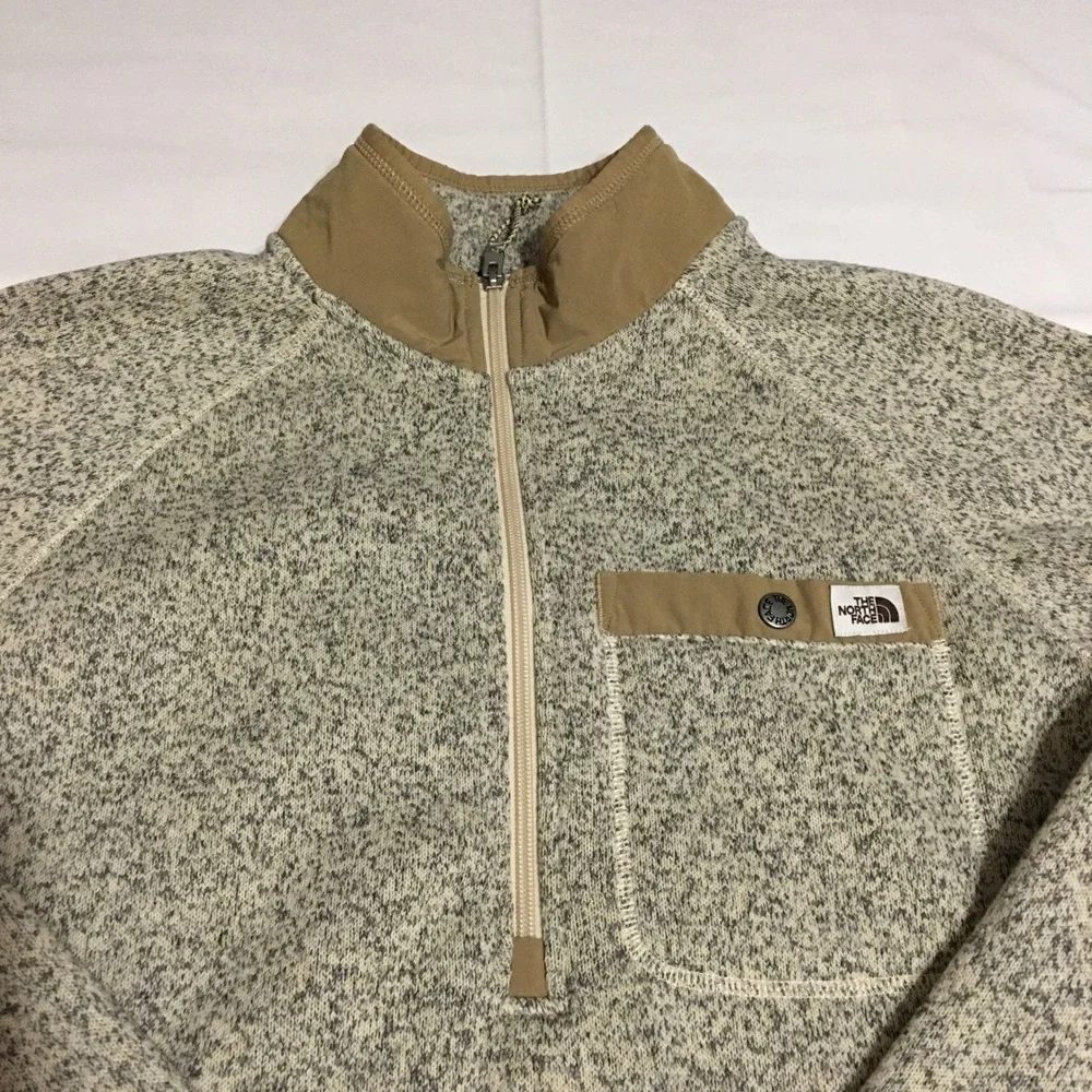 The North Face 1/4 Zip Sweater Pullover Men Medium Oatmeal Gordon Lyons Fleece